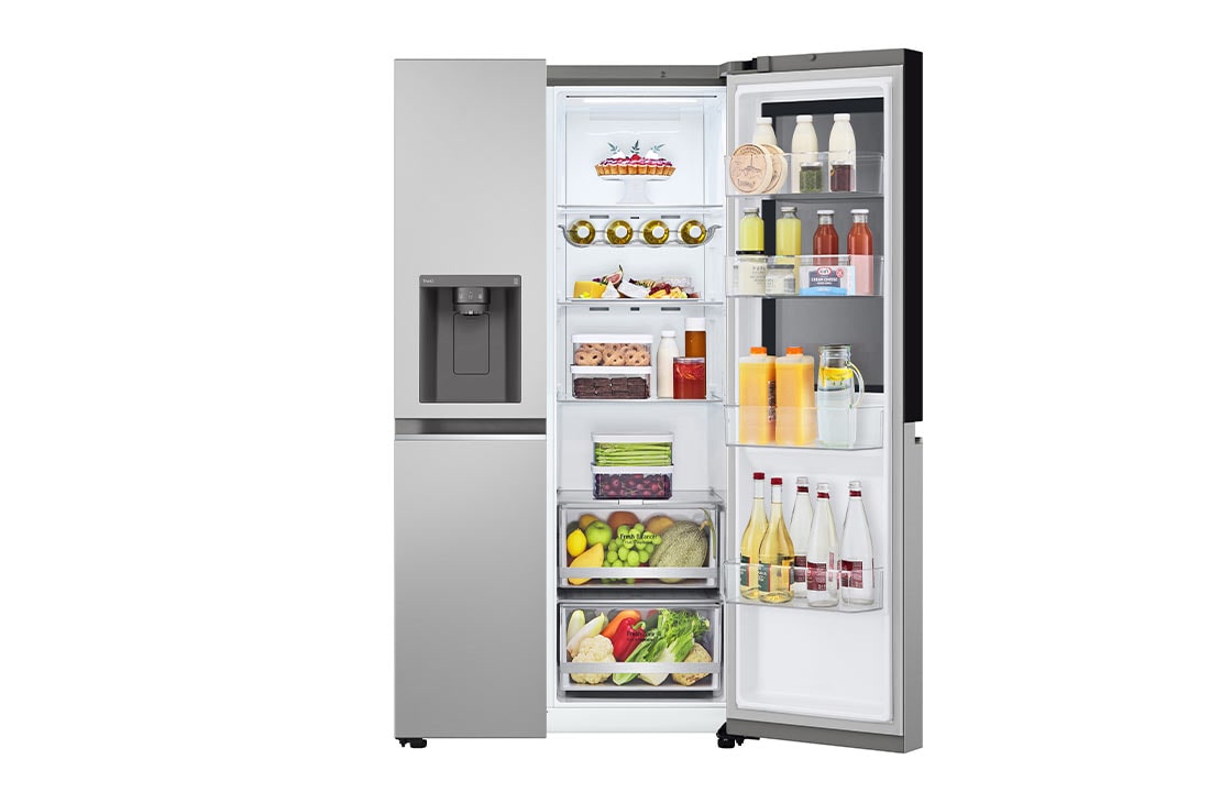 LG Frigorifero Side-by-Side InstaView | Classe D, 635L | Wi-Fi, Dispenser con allaccio, Fresh Balancer, No frost | Argento, GSGV80PYLD